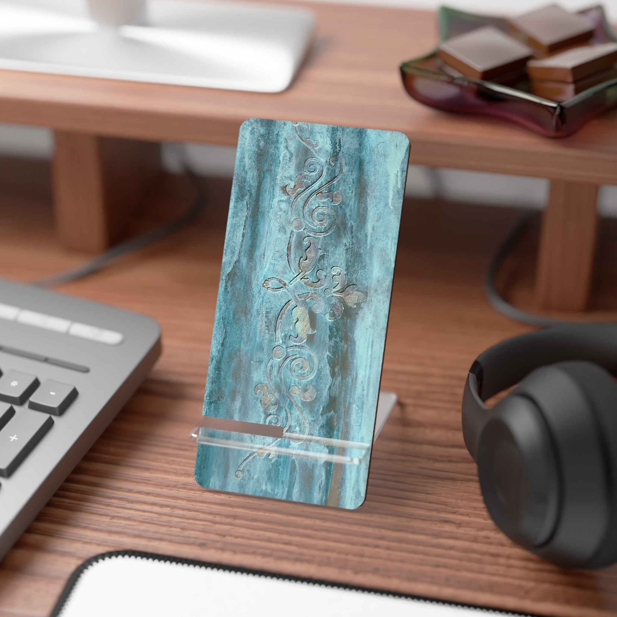 Phone Stand - Elegant Scroll Decor in Abstract Art by Studio Blitz