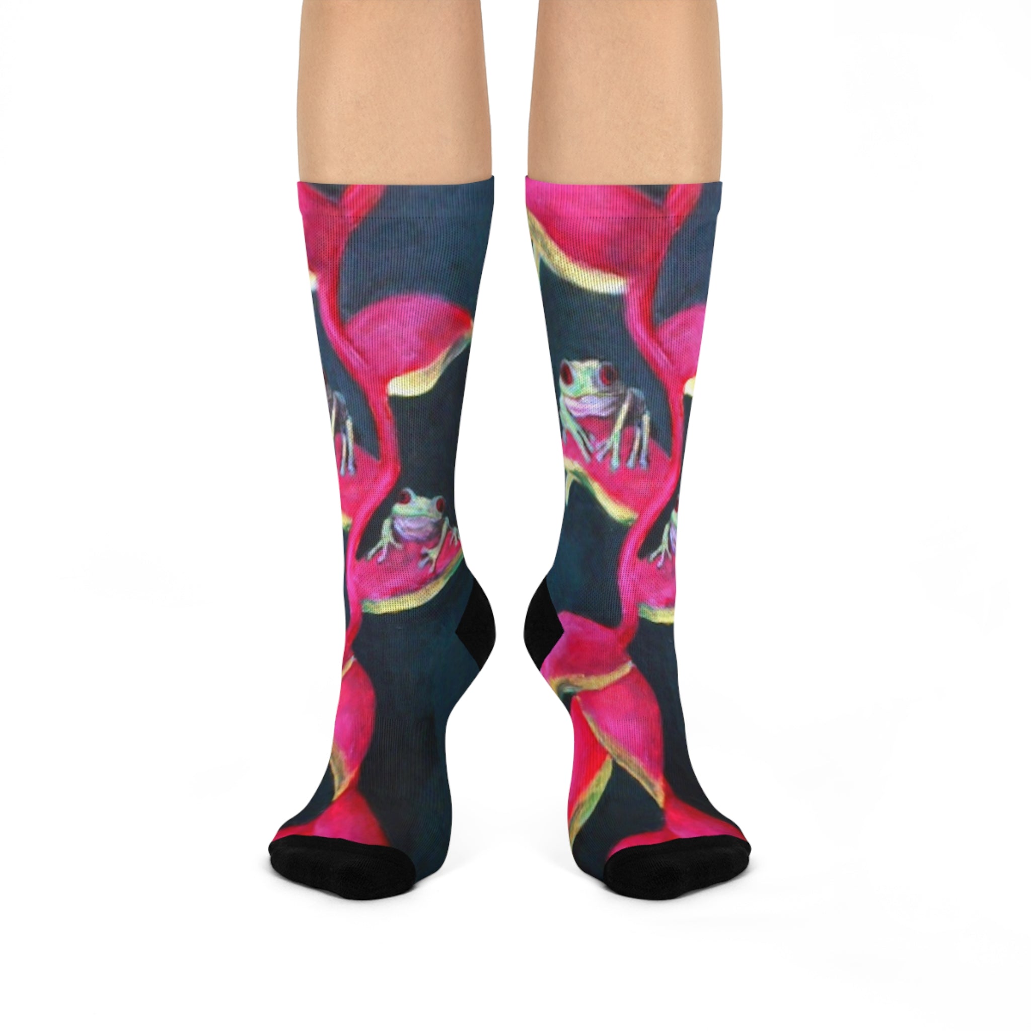 Flamboyant Frog Crew Socks - Cozy Footwear for Nature Lovers, Funky Sock Gift, Fun Animal Design, Quirky Fashion Statement