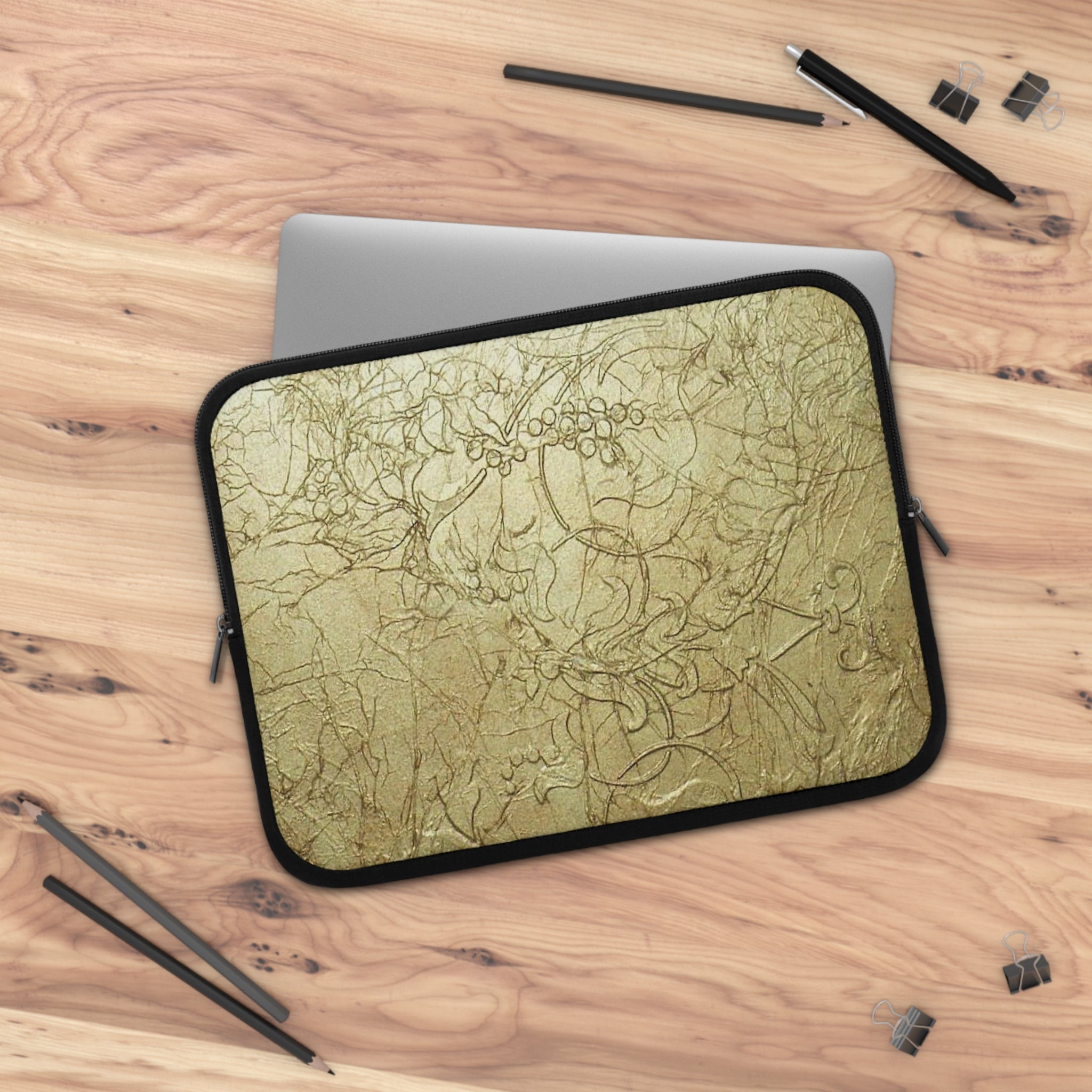 Elegant Laptop Sleeve with Gold Embossed Design by Studio Blitz