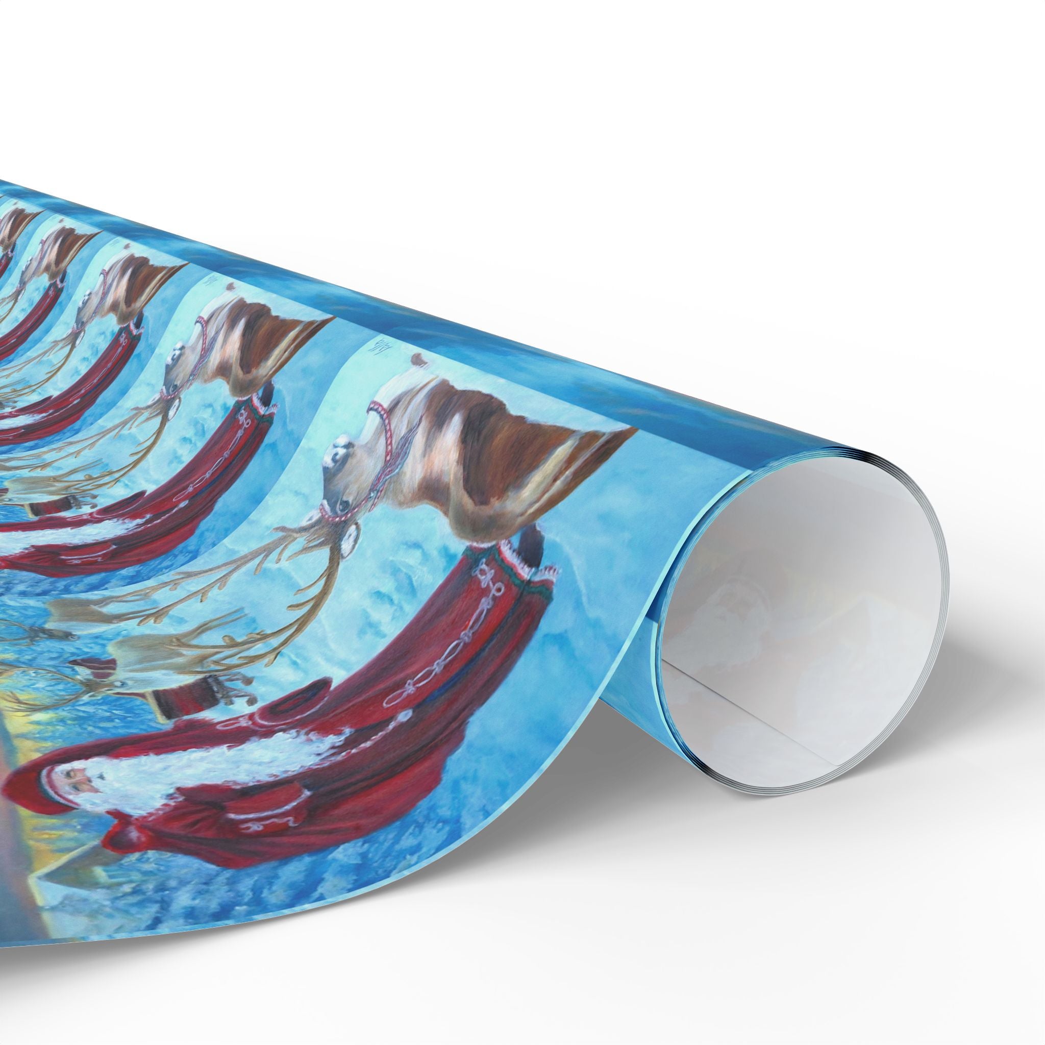 Holiday Wrapping Paper - Vintage Santa and Reindeer at the North Pole - Matte or Glossy Finish