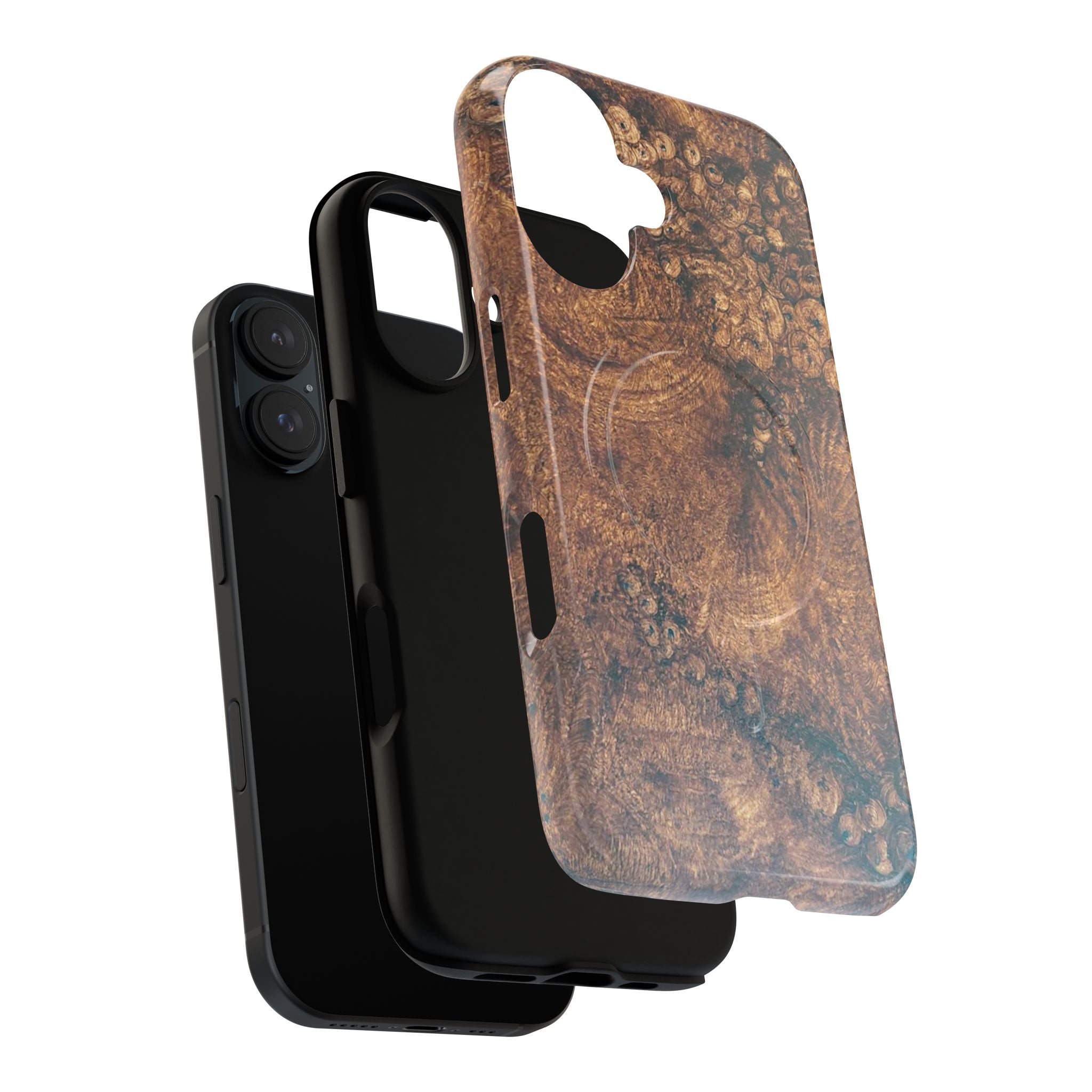 Durable Magnetic Phone Case with Unique Burl Wood Art Design by Studio Blitz that will make people take notice.