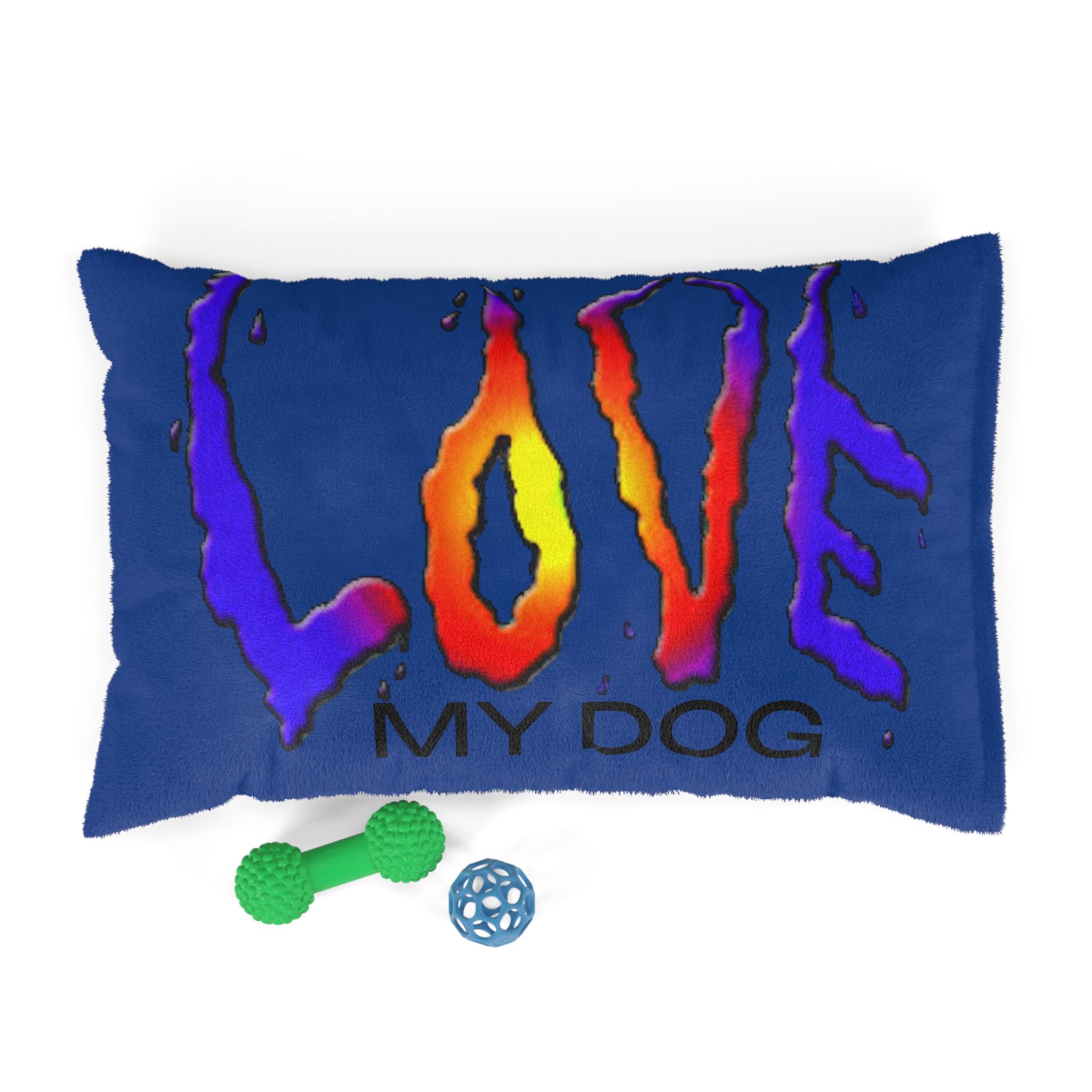 Super Colorful Blue Dog Bed - 'LOVE' Art Design by Studio Blitz