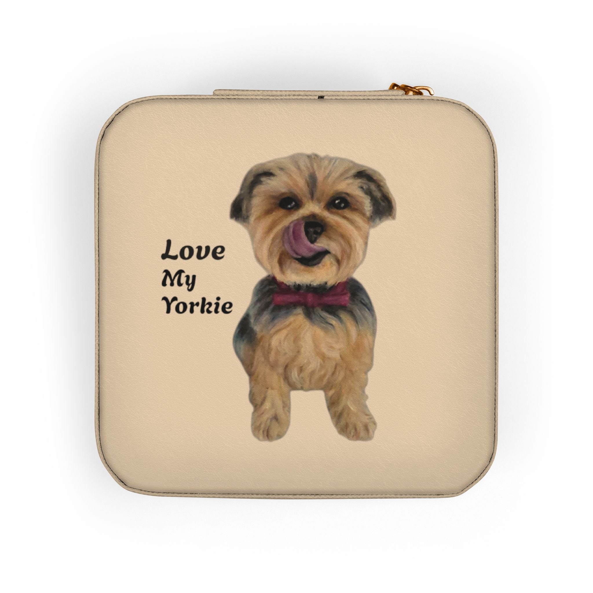 Cute Love My Yorkie Jewelry Travel Case designed by Studio Blitz