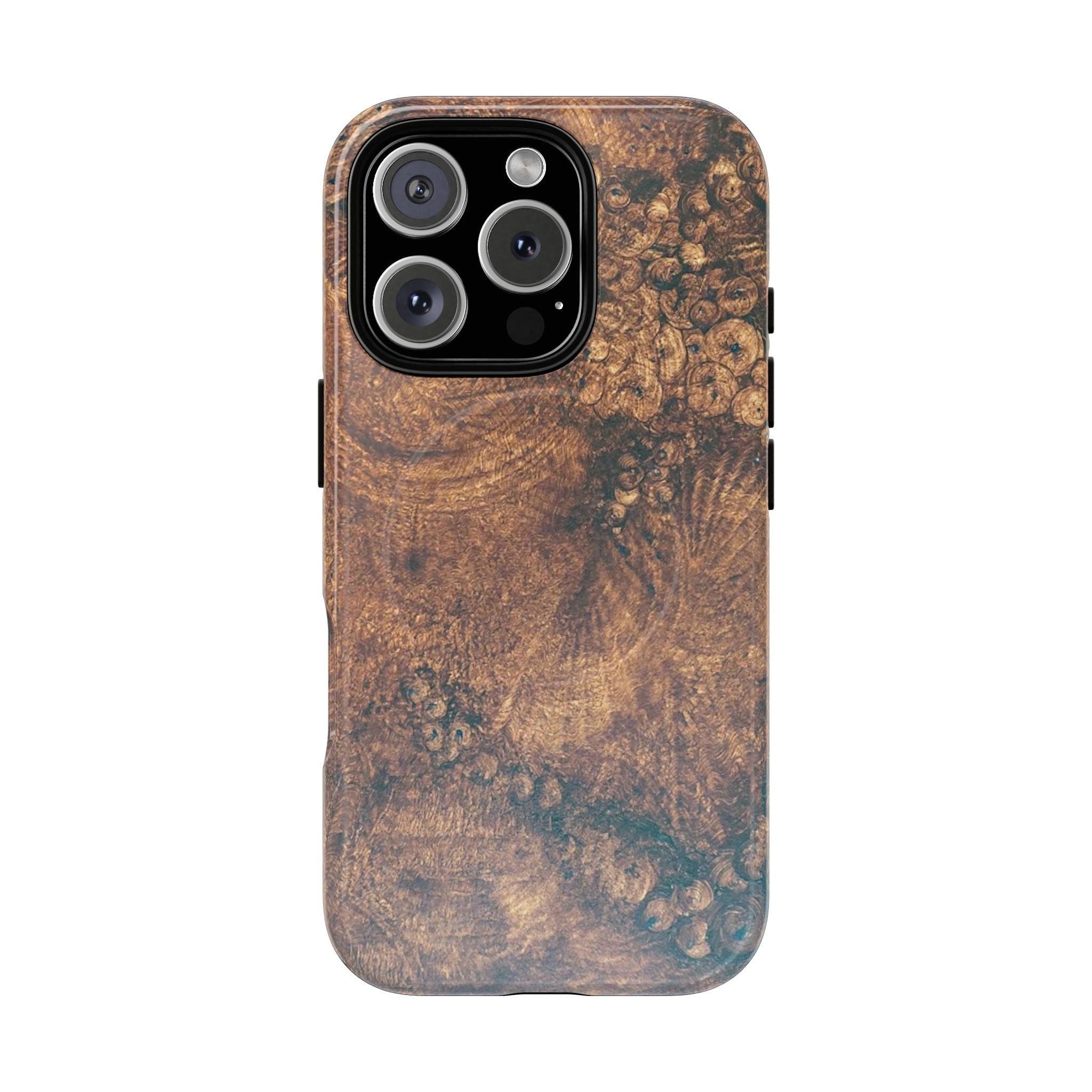 Durable Magnetic Phone Case with Unique Burl Wood Art Design by Studio Blitz that will make people take notice.