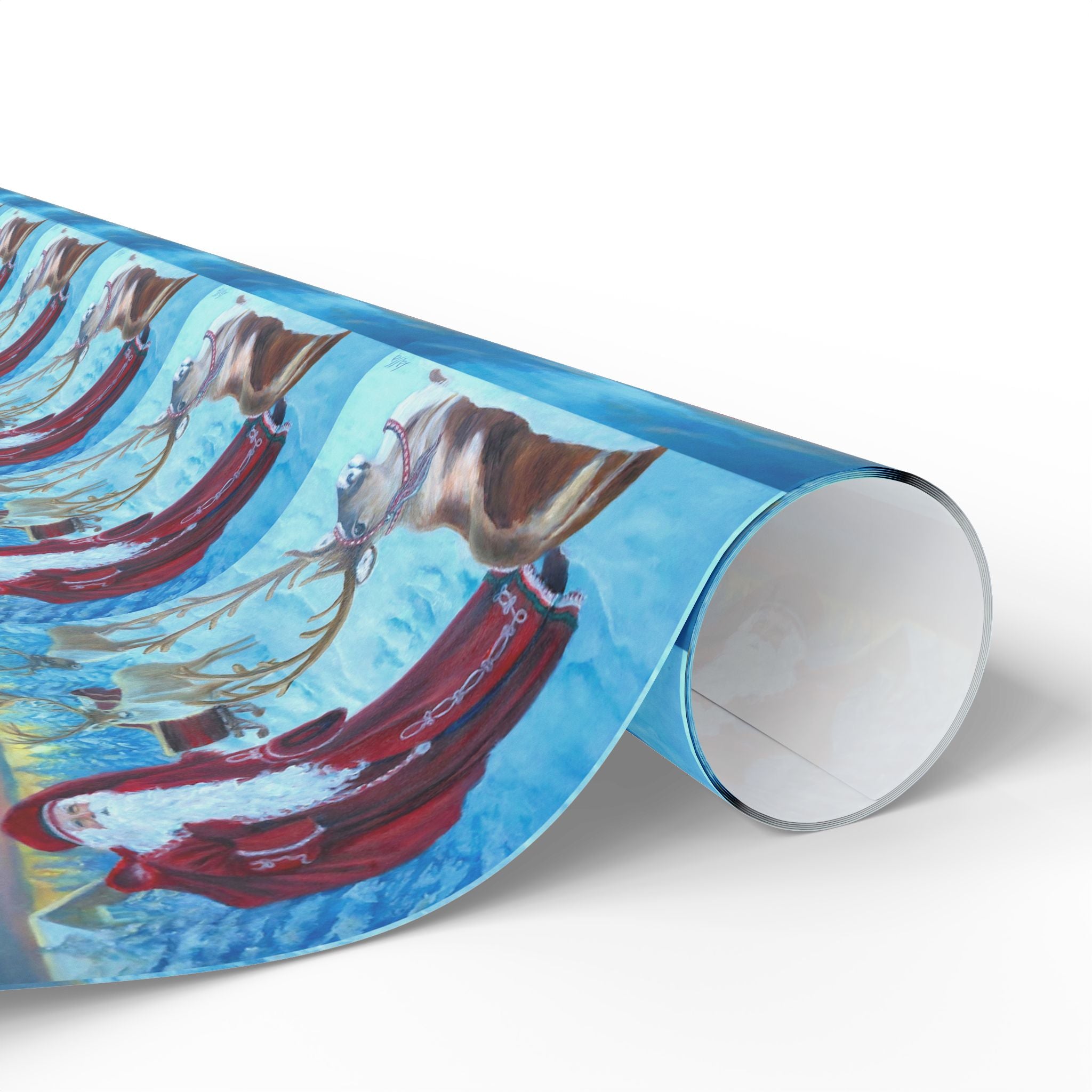 Holiday Wrapping Paper - Vintage Santa and Reindeer at the North Pole - Matte or Glossy Finish