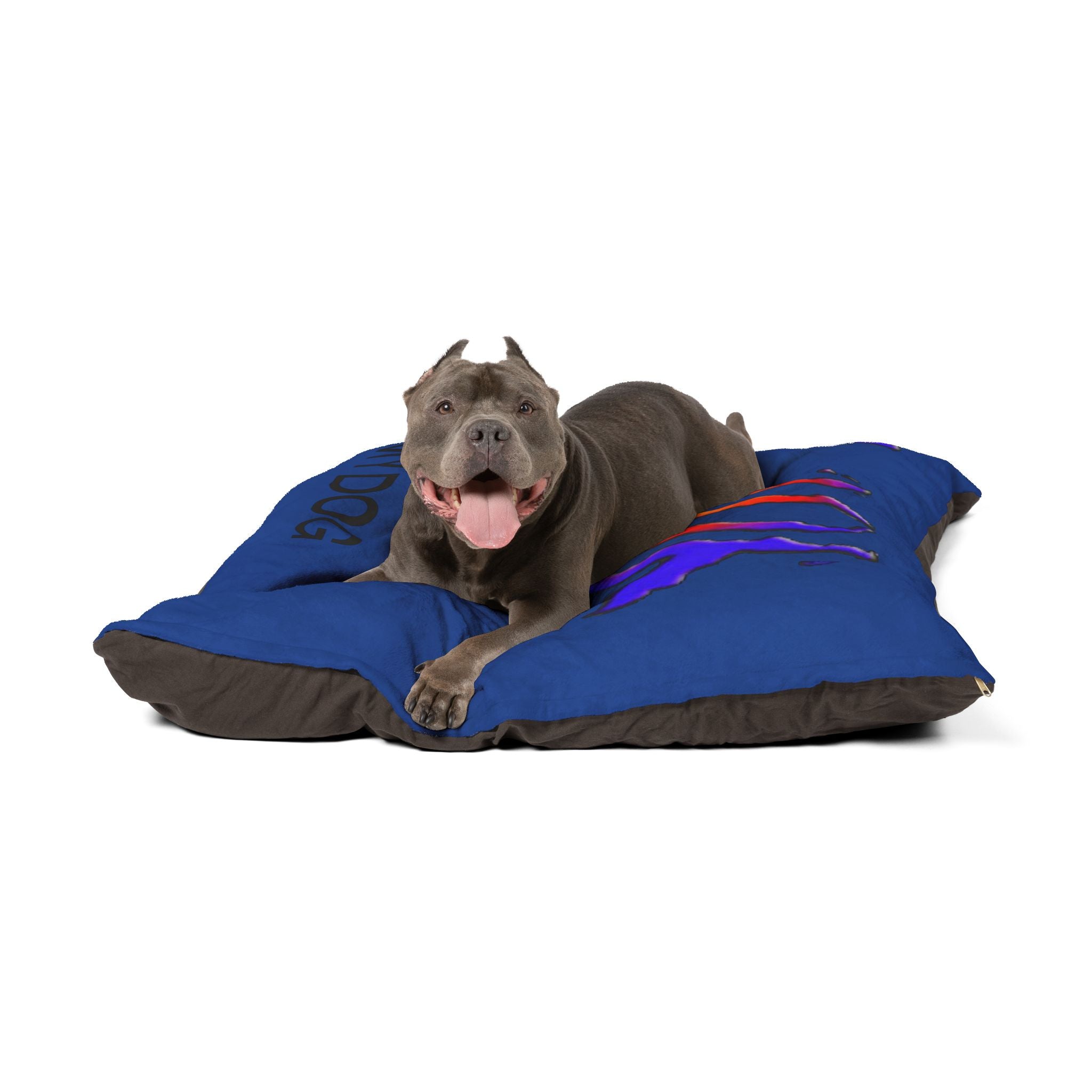 Super Colorful Blue Dog Bed - 'LOVE' Art Design by Studio Blitz
