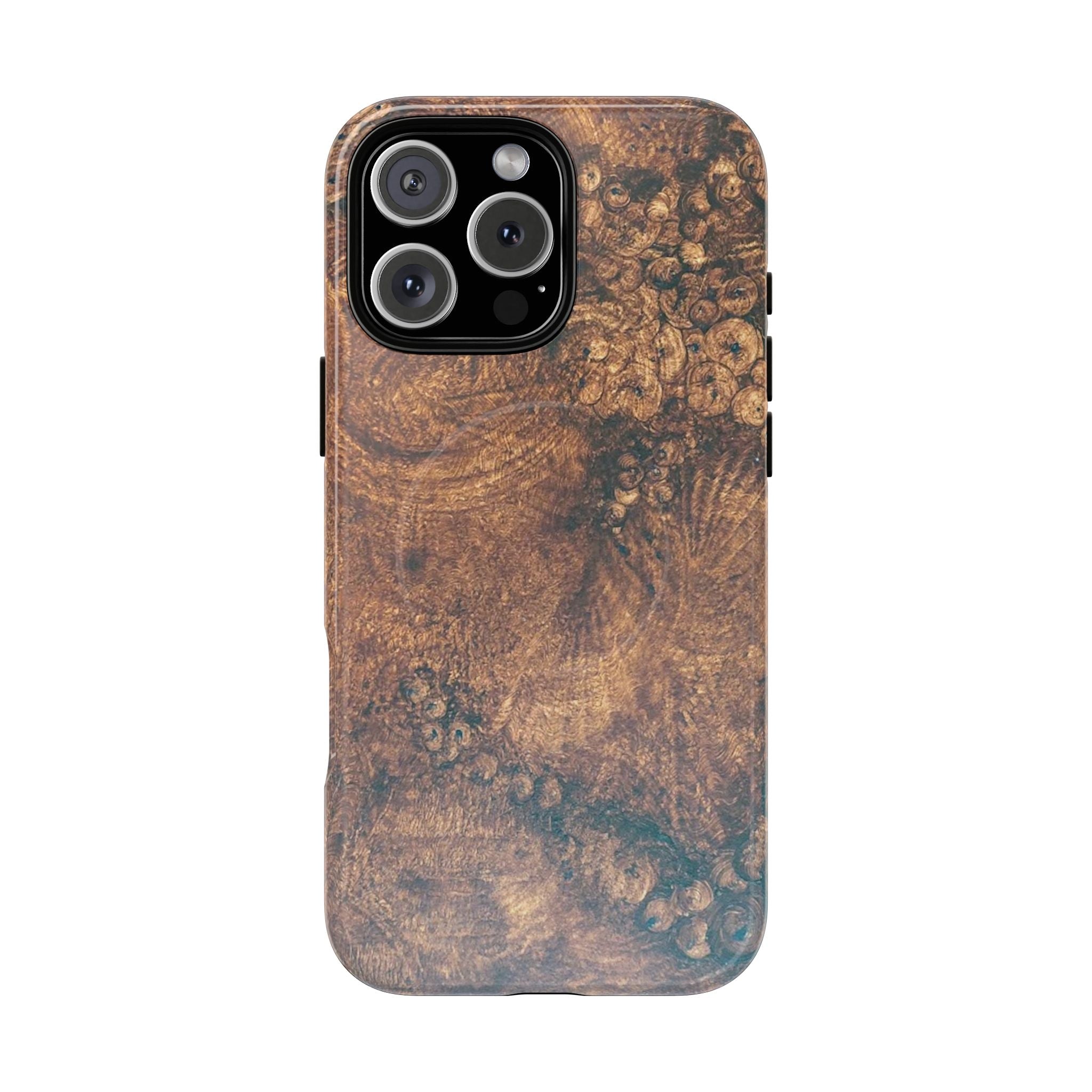 Durable Magnetic Phone Case with Unique Burl Wood Art Design by Studio Blitz that will make people take notice.