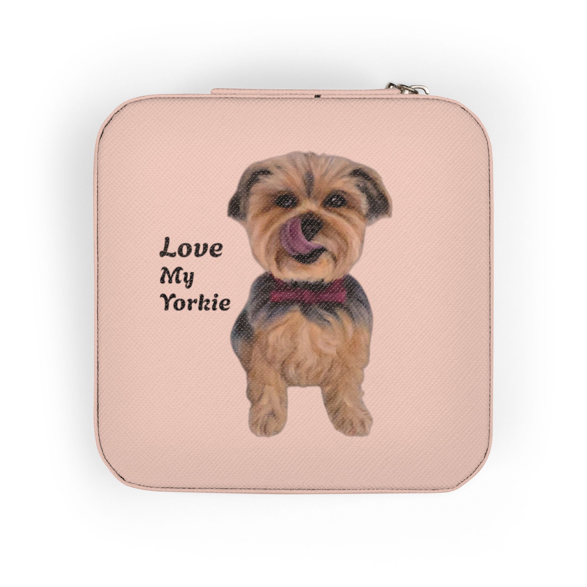Cute Love My Yorkie Jewelry Travel Case designed by Studio Blitz