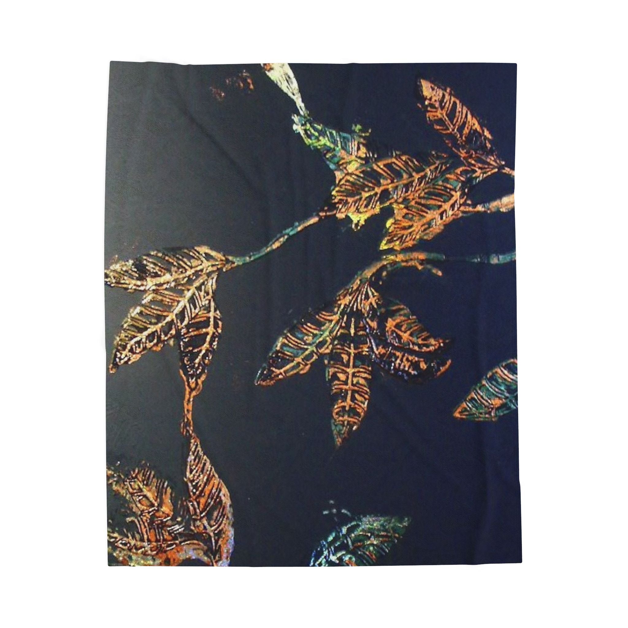 Velveteen Blanket Black Gold Leaf Art Studio Blitz