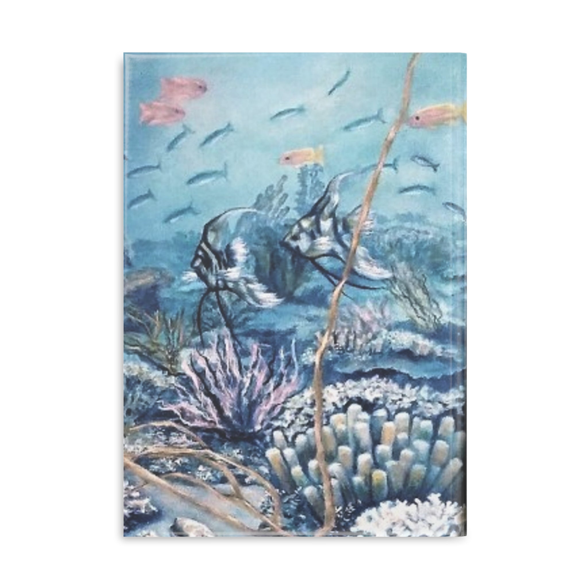 Decorative journal with an underwater scene featuring fish and coral on a blue background