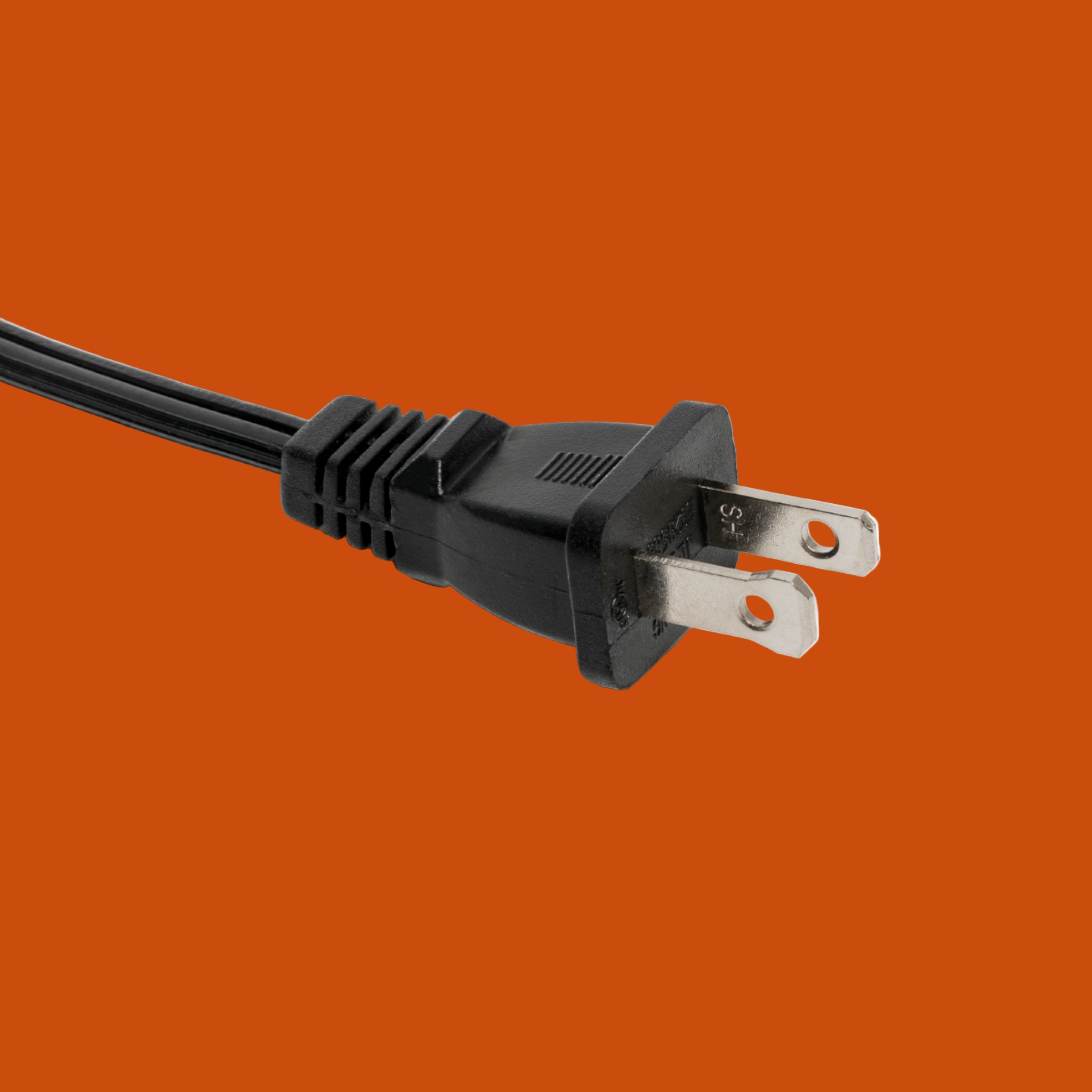 Black power cord with plug on a orange background