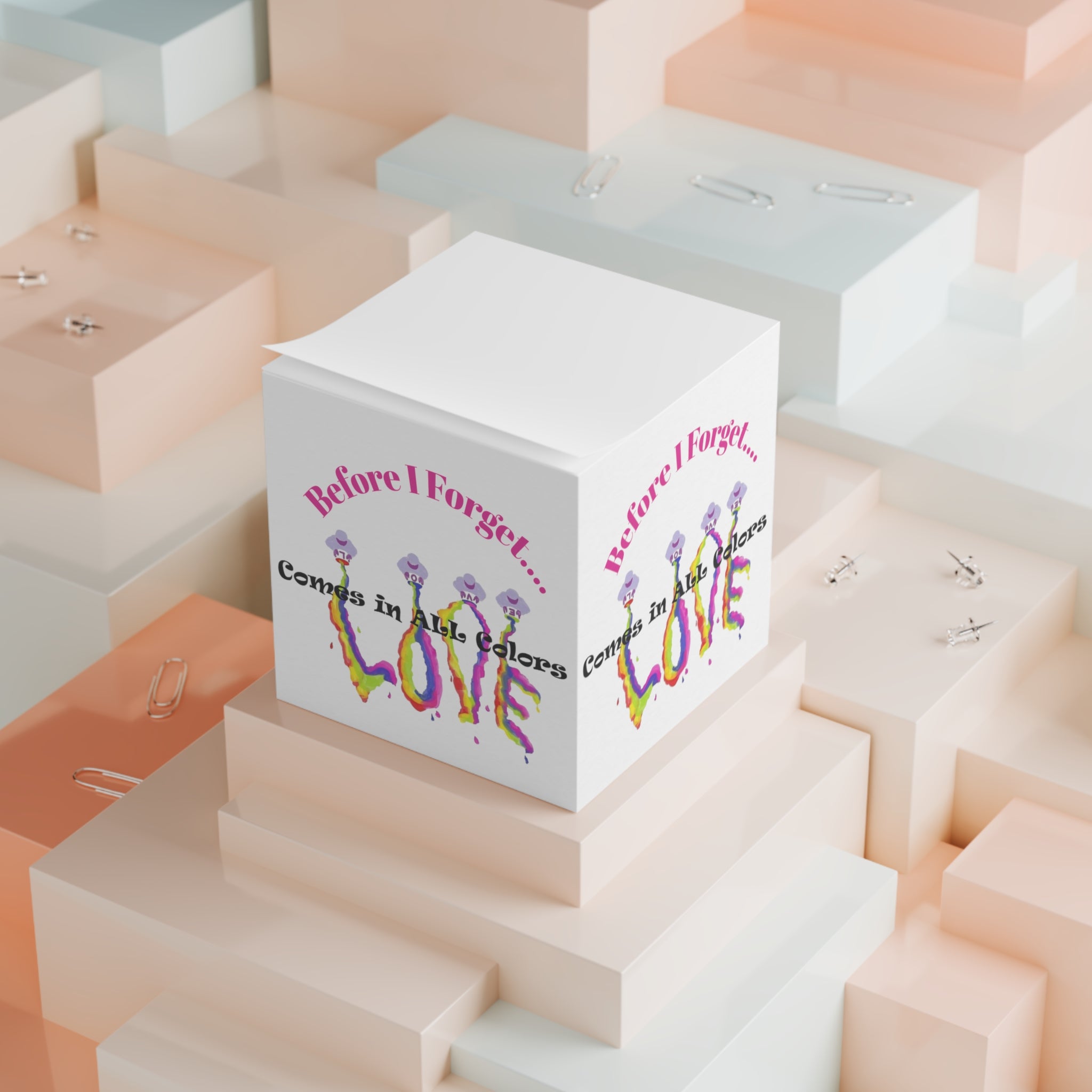 White Memo Cube with colorful LOVE text 