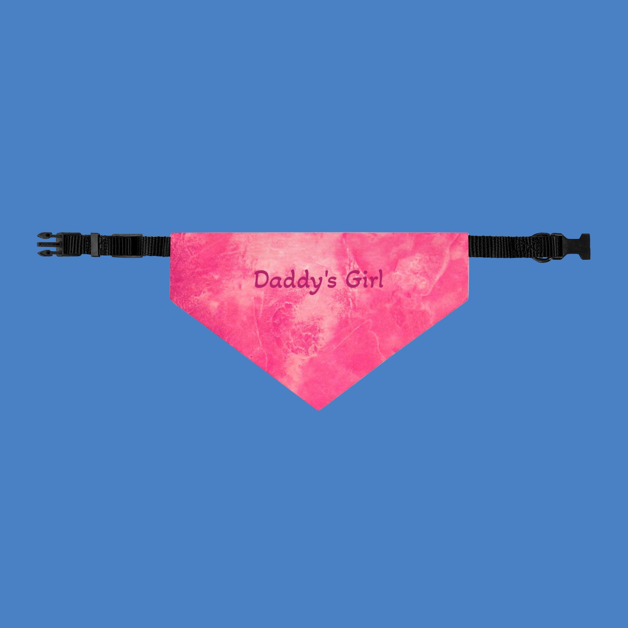 Pink bandana with 'Daddy's Girl' text on a blue background