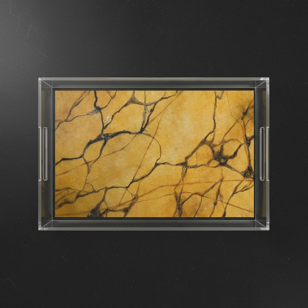 Marble-patterned tray with an acrylic frame on a white background