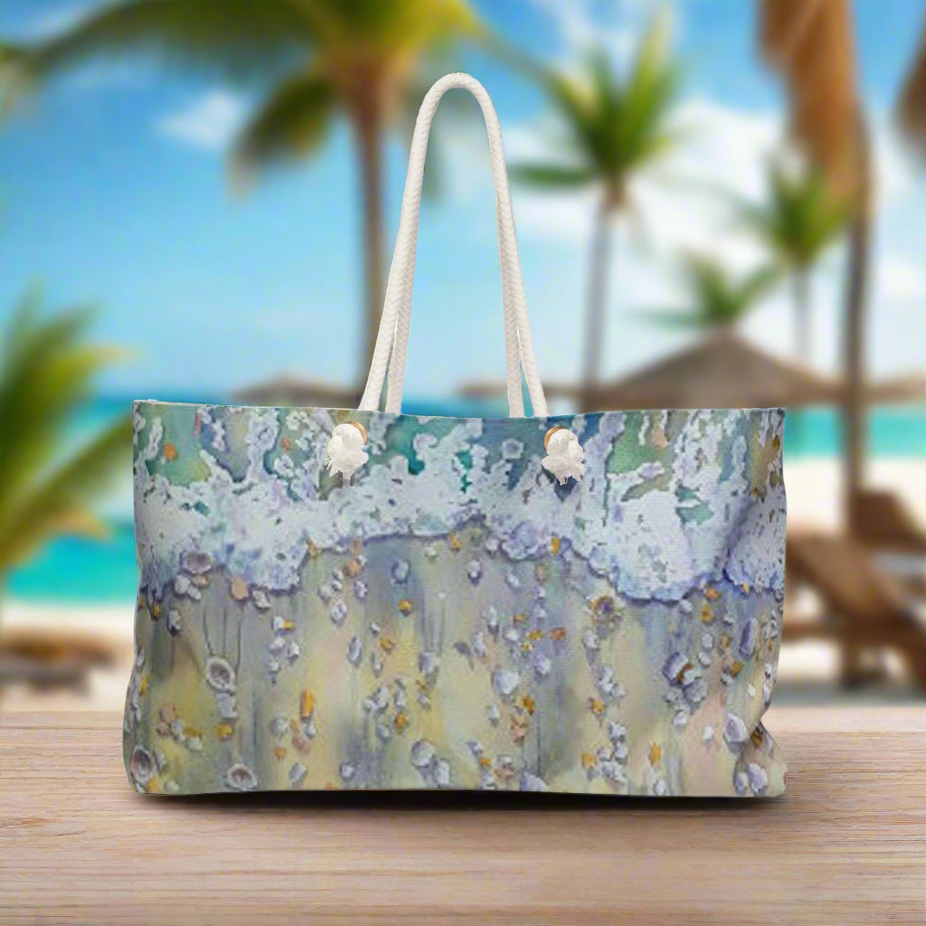 Tote bag with a colorful Beach design on a white background