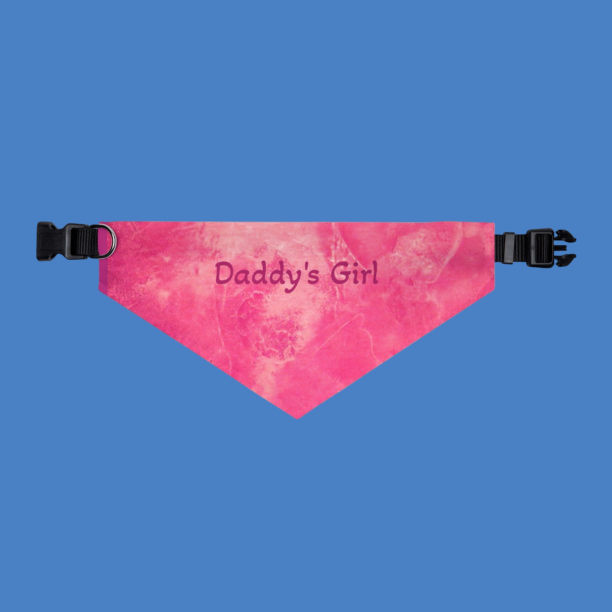 Pink dog bandana with 'Daddy's Girl' text on a blue background