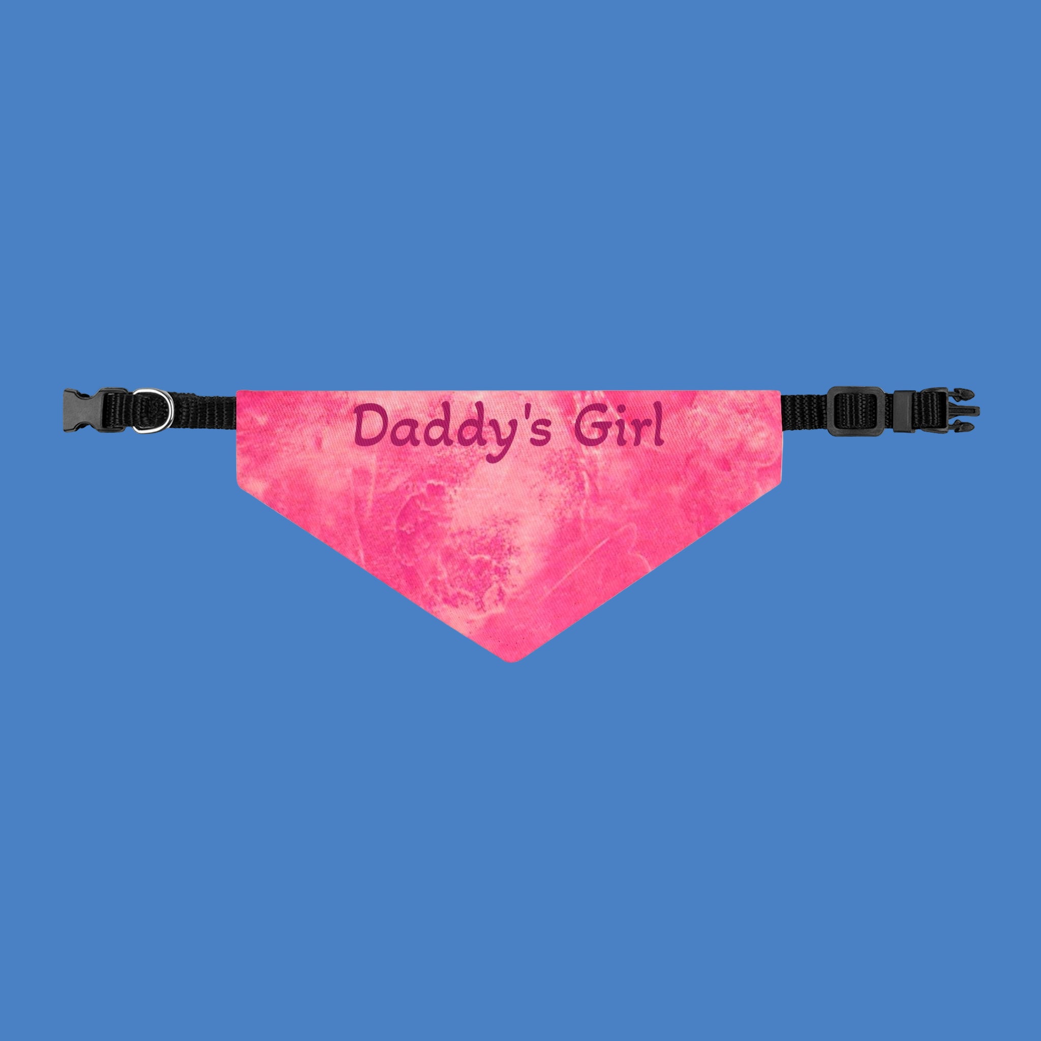 Pink bandana with 'Daddy's Girl' text on a blue background