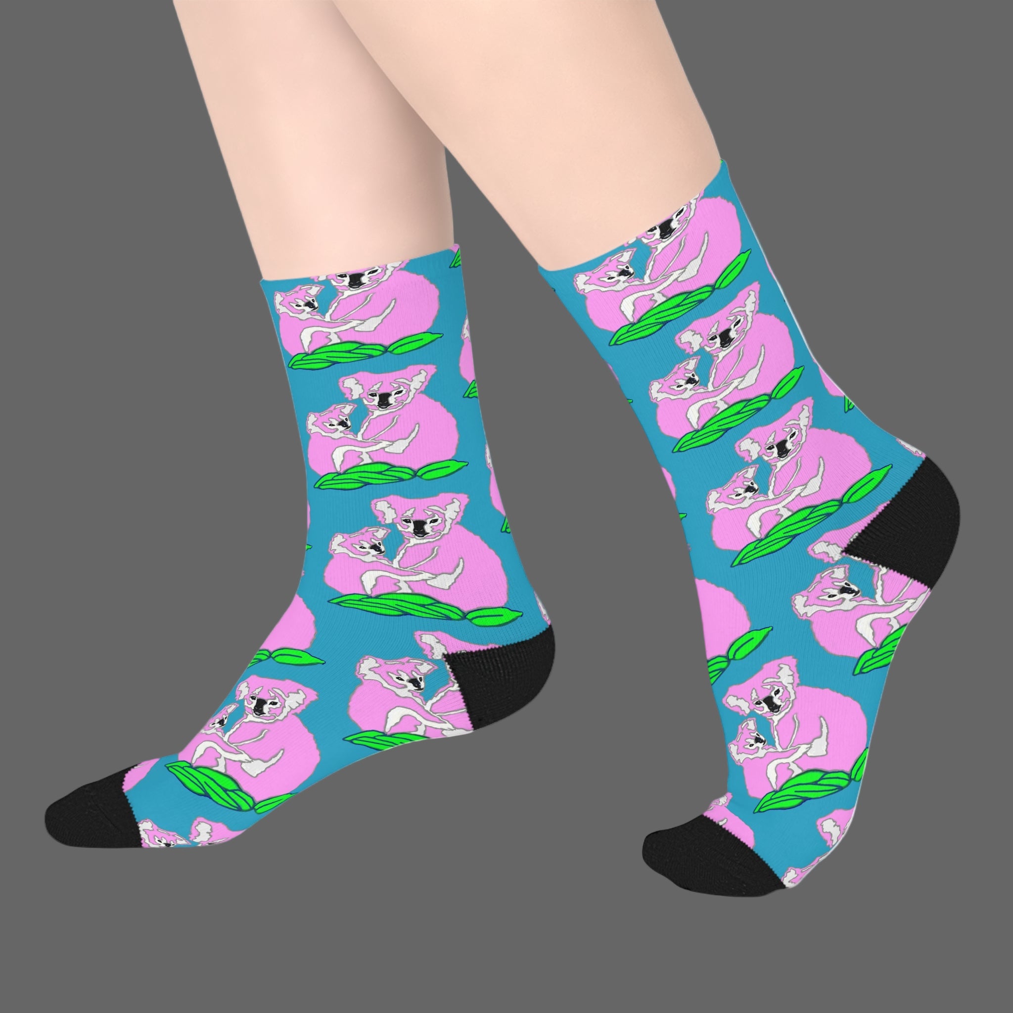 Colorful socks with koala design on a white background