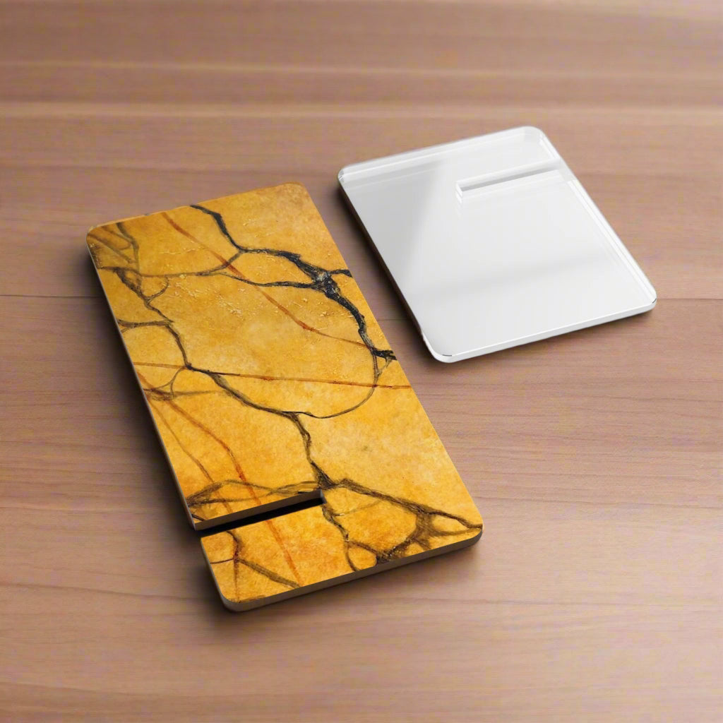 Marble-patterned phone case with a white interior on a white background