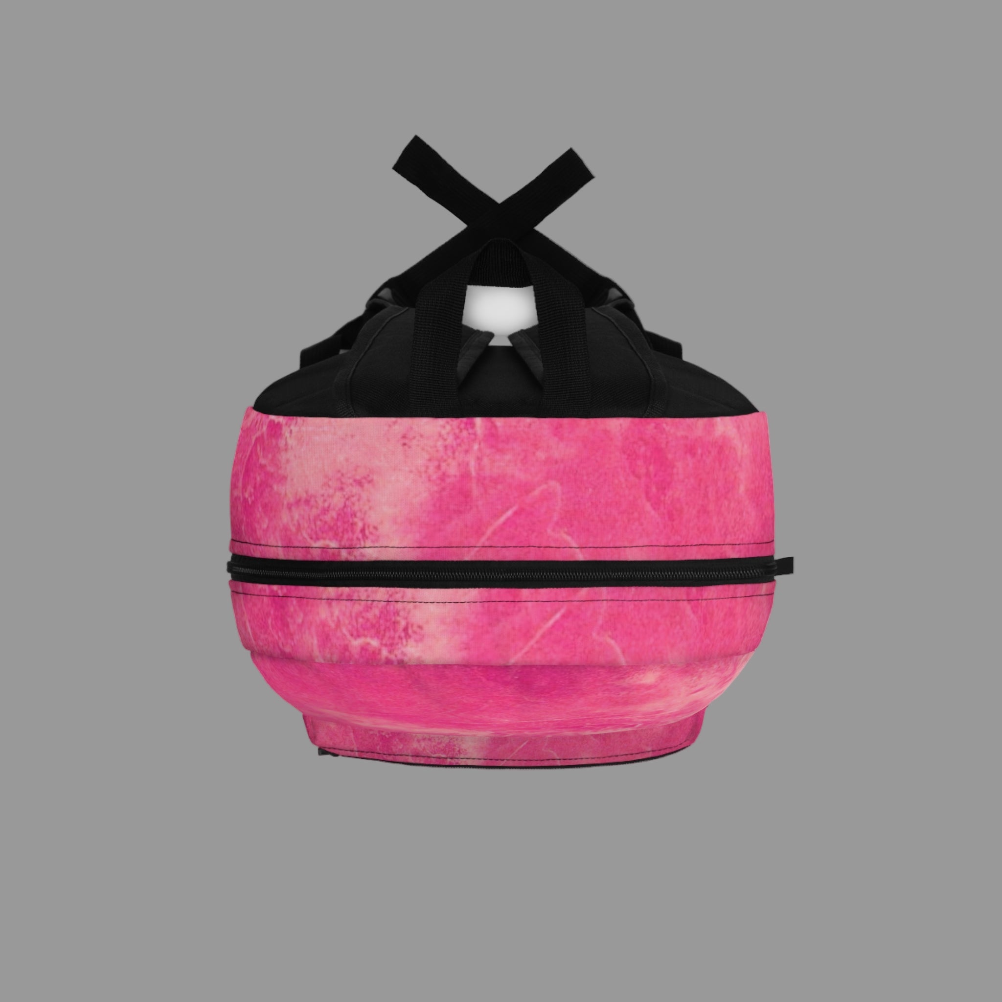 Pink and black bag with a marble pattern on a light gray background